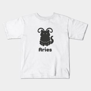 Aries Cat Zodiac Sign with Text (Black and White) Kids T-Shirt